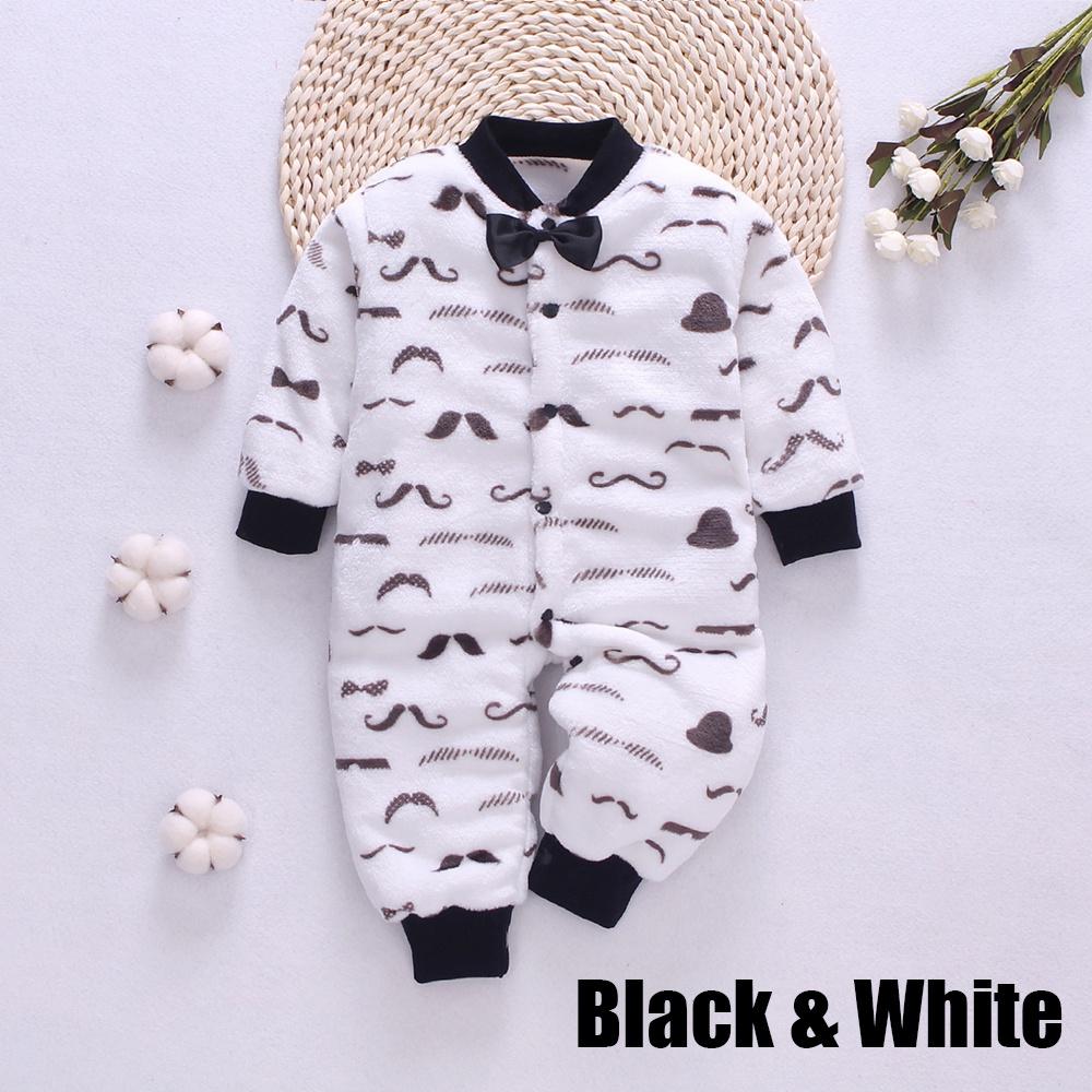 Babykleidung Kleidung Frühling, Herbst und Winter Verdickte Baby-Männer und Frauen Korallenflanell Warme einteilige Kleidung Pyjamas 90cm weiß/schwarz