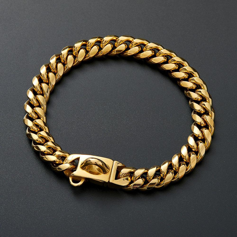 Robustes Hundehalsband aus Edelstahl in Gold mit Sicherheitsschnalle, 15 mm kubanische Gliederkette, Trainingshalsband, Hundehalsband zum Spazierengehen 10inch (25.4cm) goldgelb