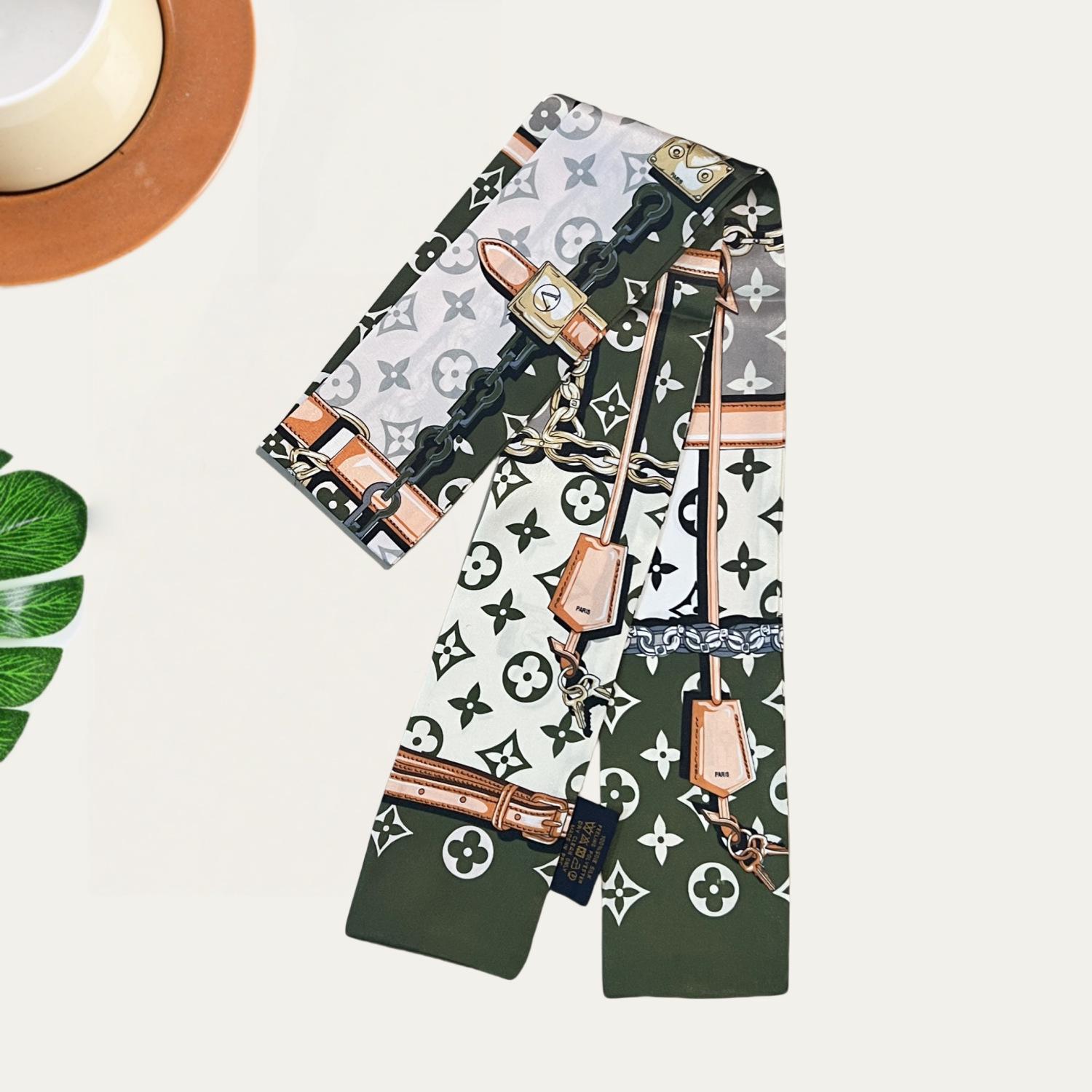 High-End Seidentwill-Schal: Frühling/Herbst, Vielseitiges Accessoire für Handtaschen und Stirnbänder 8x120cm grün