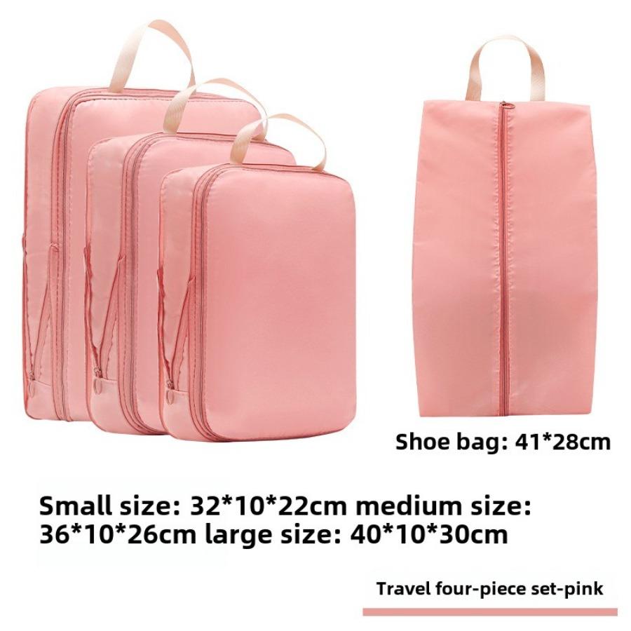 4/7/8-teiliges Set Reisetaschen-Organizer, Kleidung, Gepäck, Reise-Organizer, Decke, Schuhe, Make-up-Organizer, Tasche, Koffer, Beutel, Packwürfel Compression [4pcs] pink