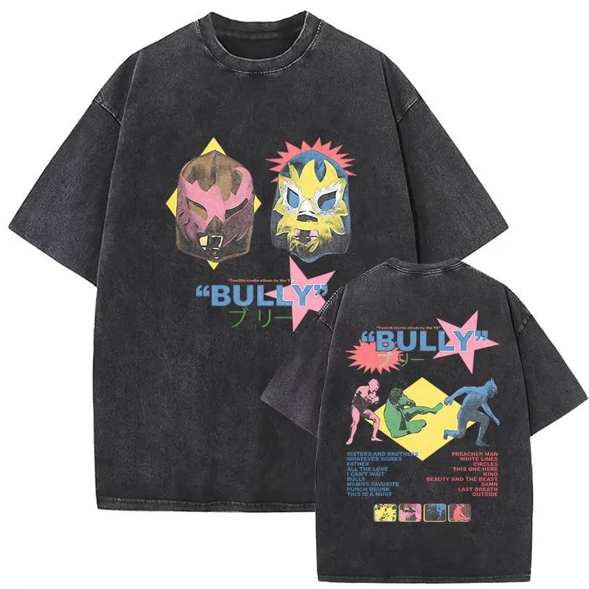 Herren T-Shirt Mode Rapper Kanye West YE Tour Retro Gewaschene T-Shirts Unisex Hip Hop Gothic Mode reine Baumwolle Streetwear M