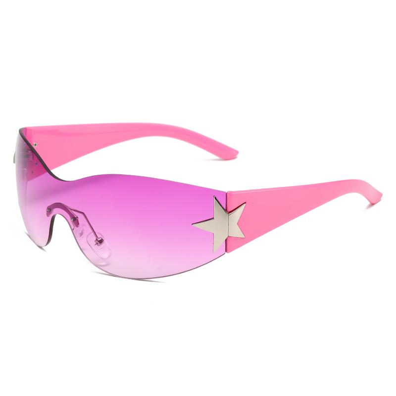 Stilvolle rahmenlose Sonnenbrille mit integrierter Sternendekoration, einteilige Sonnenbrille, Sonnenschutz und UV-Schutz Sonnenbrille