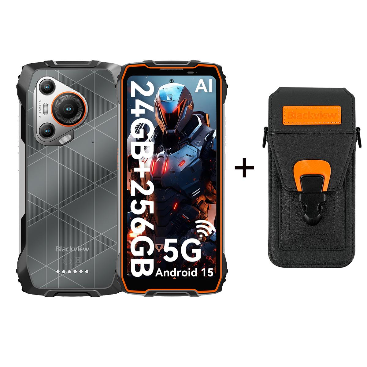 Blackview BL7000 5G 8GB 256GB Android 15 Robustes Smartphone 6,78 Zoll 120HZ Mobiltelefon 7500mAh with a phone case orange