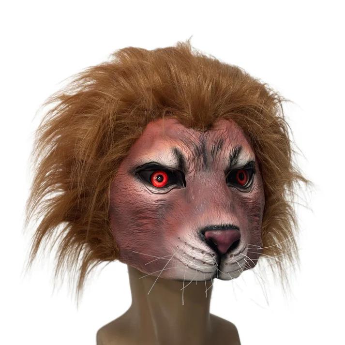 Maskenball Löwen Latex Kopfbedeckung, Party Latex Tierkostüm Maske Adult size braun