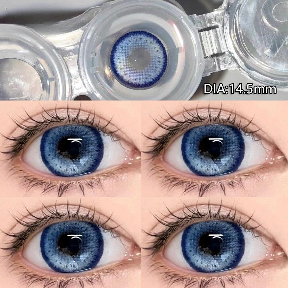 MillCreek 1 Paar neue farbige Kontaktlinsen mit Myopie-Grad, hochwertiges Make-up für blaue Augen, farbige Linsen, schöne Pupille, jährlicher Gebrauch 0 blau