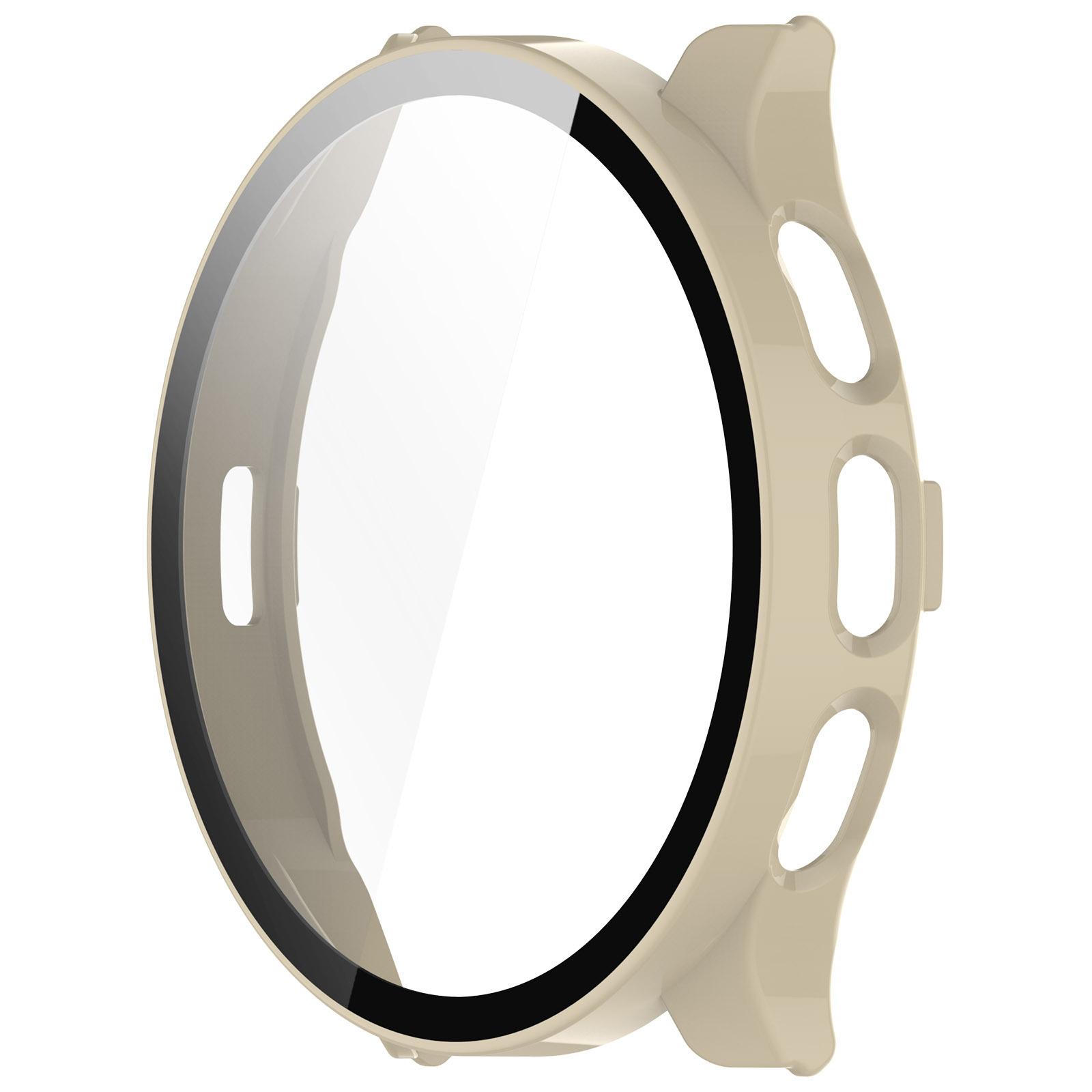 Glas+Hülle für Garmin Venu 3/3S Displayschutz aus gehärtetem Glas & Harte PC-Schutzstoßstange für Venu3 Hüllen-Zubehör for Garmin Venu 3S elfenbein