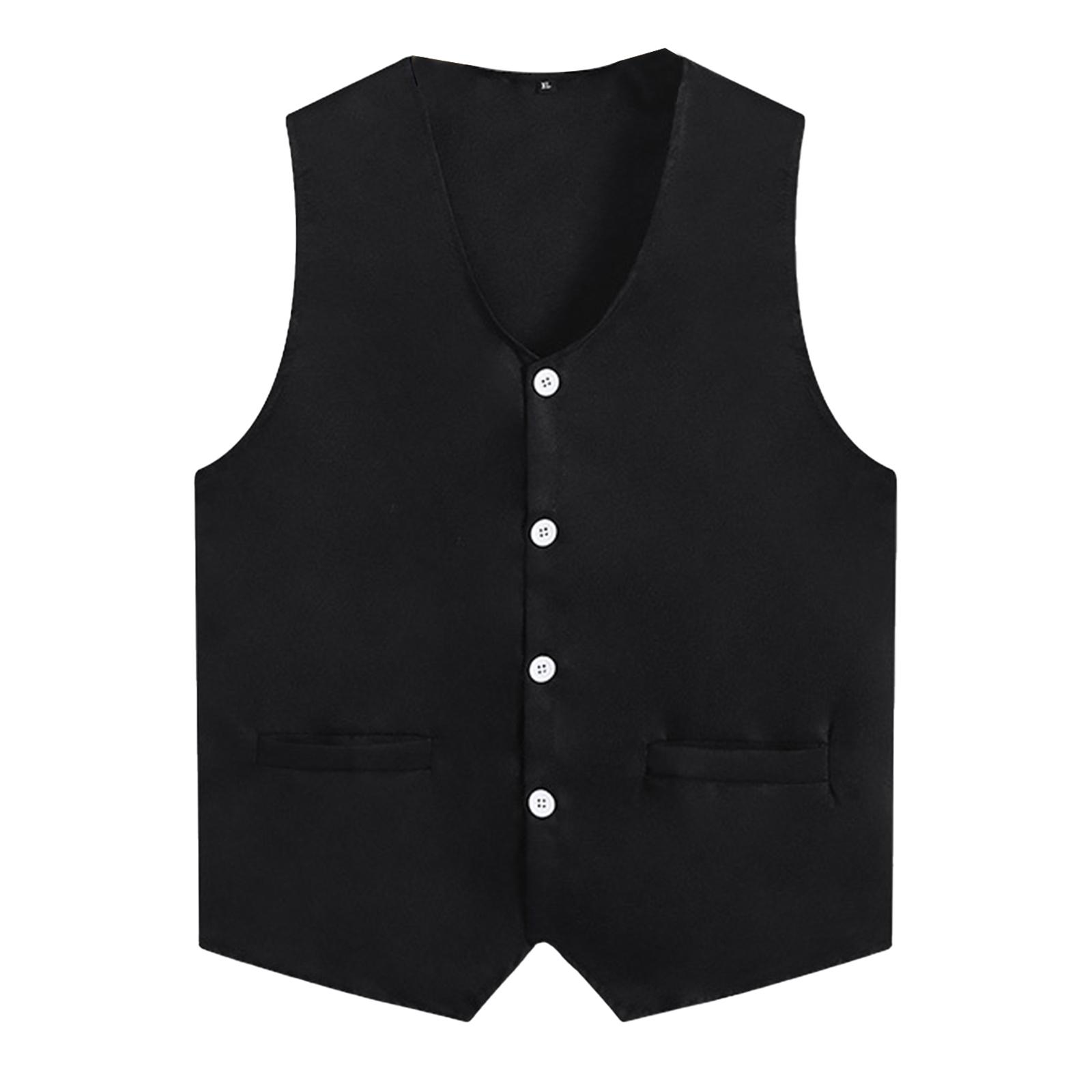 Kinder Jungen Mädchen Knopf Freiwilligen Weste Einfarbig V-Ausschnitt Ärmellos Unregelmäßiger Saum Weste Freiwilligen Aktivitäten Uniform 7-8 Years schwarz