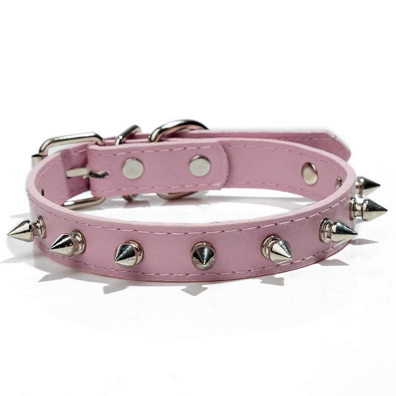 Lederhalsband für Hunde und Katzen, mit Spikes besetzt, für Welpen, Haustier-Halskette für kleine, mittelgroße und große Hunde, Katzen, Umhängeband, Haustier-Zubehör M rosa