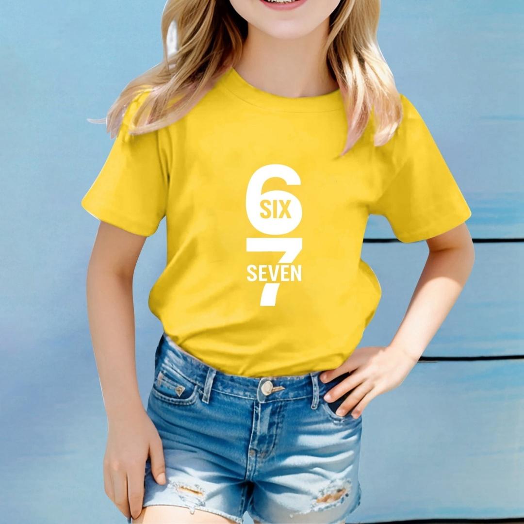 Kinder Lustiges Sechs Sieben 67 Meme Print T-Shirt für Kinder Humor Rundhals Tee Neuheit Geschenk Mädchen Oberteil Mode Kinderbekleidung 160