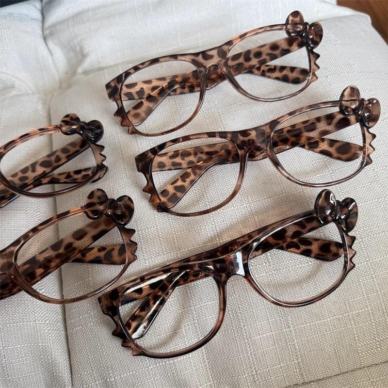 Y2k Leopardenmuster Schleife Brille Retro Frau Koreanische Blaulichtfilter Brille Augenschutz Mädchen Optische Brille Brillengestell gray