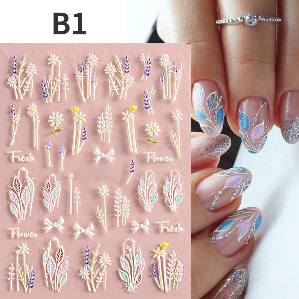 Nail Art 5D Dreidimensionale Aufkleber Ins Sommerfrische Kamelie Rosa Blume Geprägte Nagelaufkleber B1