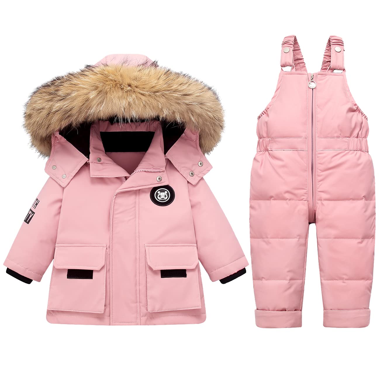 Kleinkind Schneeanzug Junge Baby Wintermantel Mädchen Schneehose und Jacken Lätzchen 1-2-3-4-5T Kind Weiß Rosa 110(3T) rosa