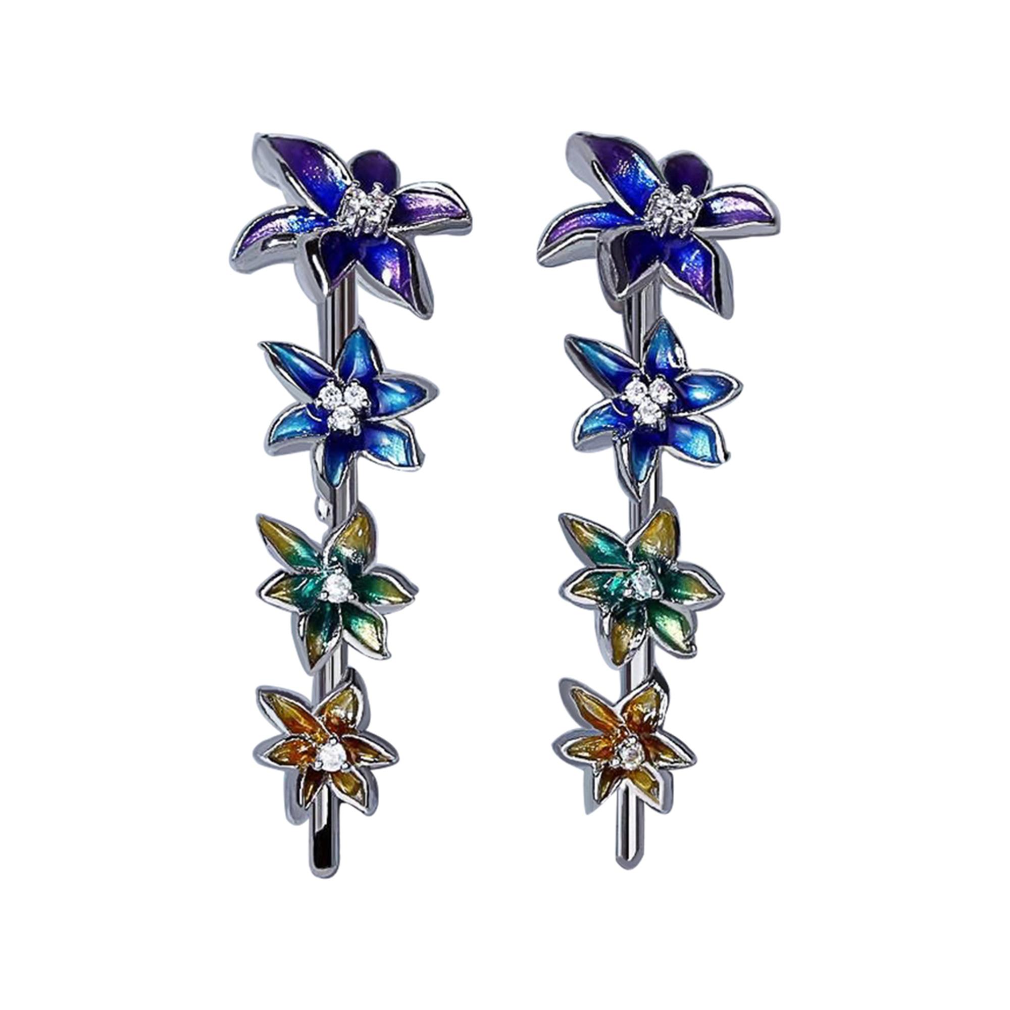 Mode Quaste Lange Abschnitt Ohrringe für Frauen Blume Ohrringe Handgemachte Emaille Epoxy Damen Schmuck Elegante Damen Schmuck blau