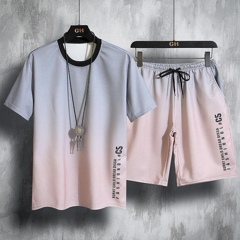 Harajuku Hip Hop Sommer Herren-Trainingsanzug, 2-teiliges Set, dünn, weich, atmungsaktiv, Jogginganzug, männlich, kurzärmeliges T-Shirt und Shorts-Sets M