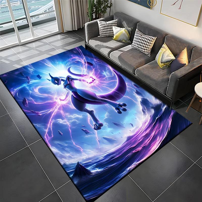 15 Größen Pokemon-Mewtwo Muster Teppiche Schlafzimmer Spielmatten Schlafzimmer Dekor Teppich Wohnzimmer Sofateppich Krabbeldecke Weihnachtsgeschenke 90x130cm (35x51in)