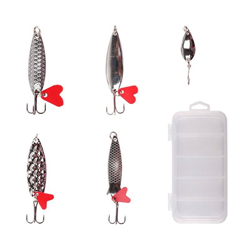 5 Stück/Set Metall Jig Löffel Spinner Angelköder Wobbler Köder Set Mit Angelkoffer-Set Für Angelköder-Köder-Set silber