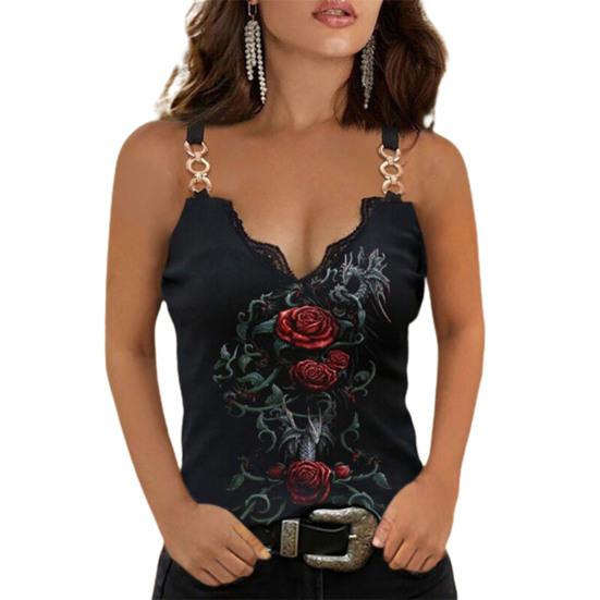 Sommer V-ausschnitt Rose Ärmellose Weste Damen Lose T-shirt Frauen Top Plus Größe Sexy Weste Top M schwarz