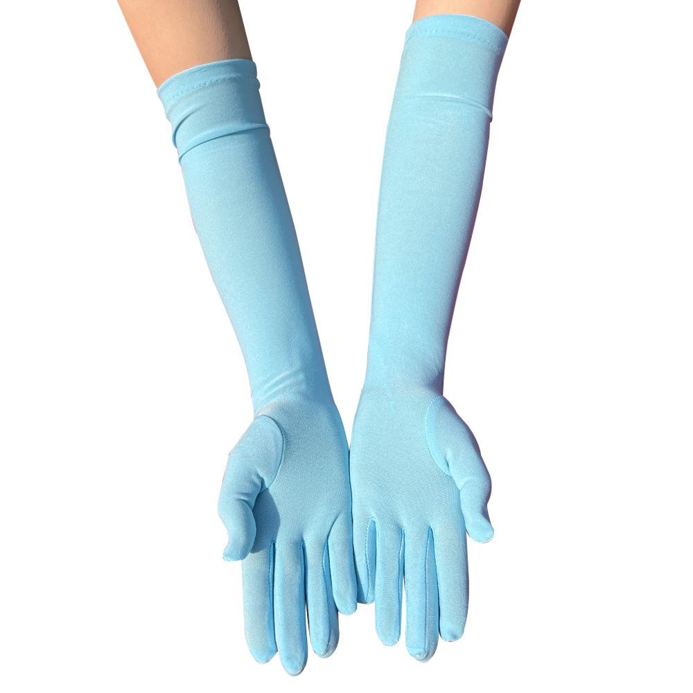 Solide Frauen Dance Party Bar Leistung Cosplay Lange Handschuhe Sonnencreme Milch Seide Elastizität Urlaub Prom Handschuhe hellblaue
