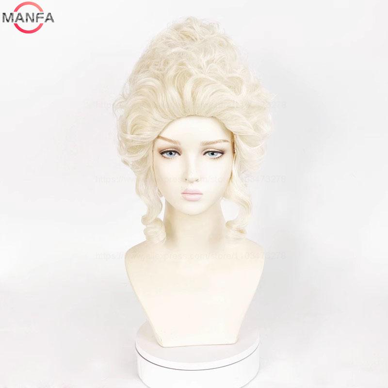 Marie Antoinette Cosplay Perücken Prinzessin Mittel Lockig Hitzebeständige Synthetische Haarperücke + Perückenkappe
