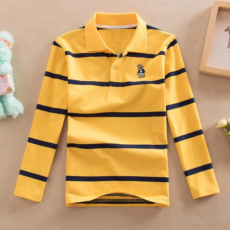 YUBAOBEI Jungen Poloshirt Frühling und Herbst Kinderkleidung Langärmliges Revers Streifen T-Shirt für 1-13 Jahre alte Kinder 18/140cm gelb