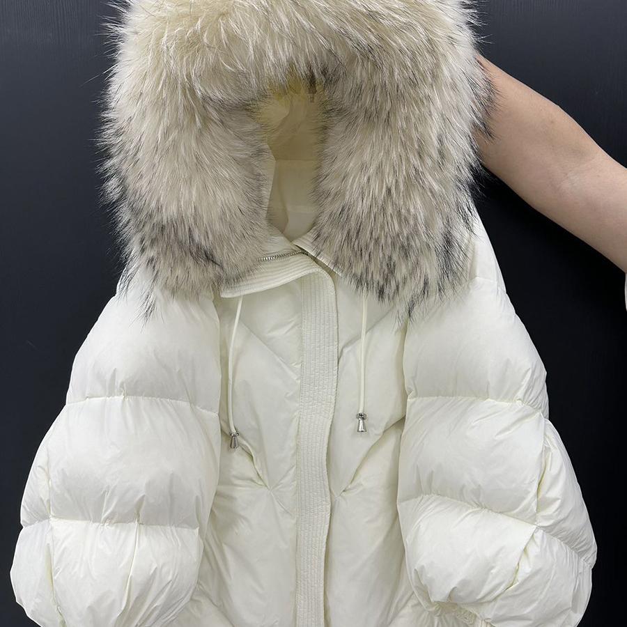 Winter Pelz Kapuzen Steppjacke Damen Verdicken Warm Ärmel Mantel Daunen Mittel Lang L