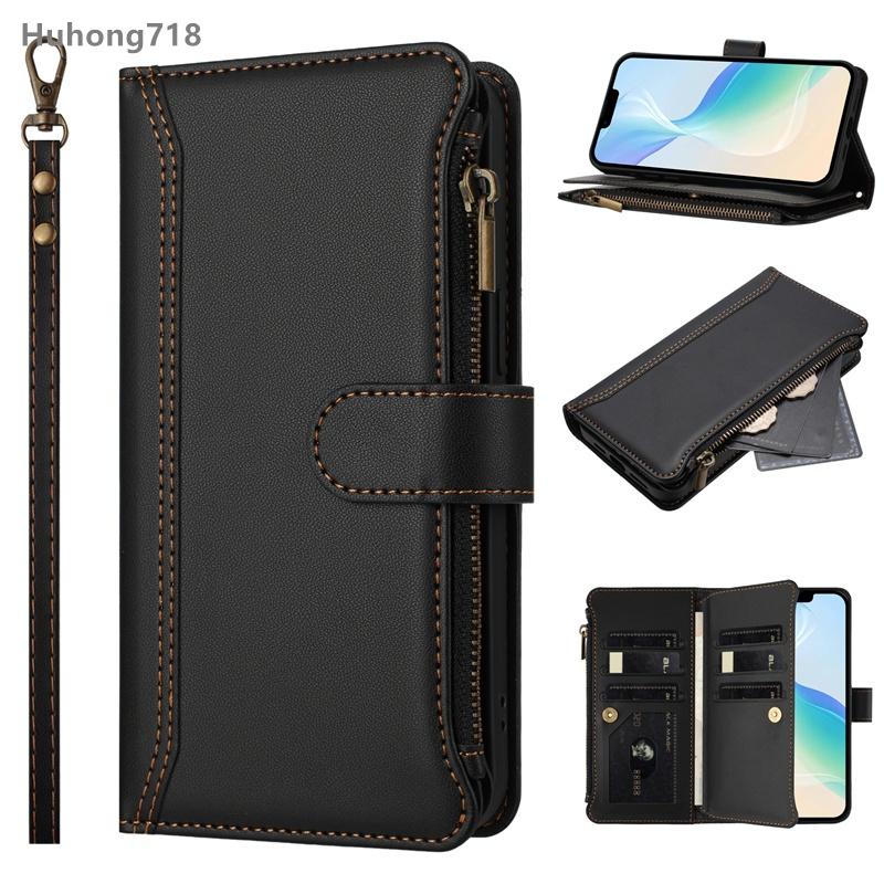 Reißverschluss Lederhülle für Sony Xperia 1 5 10 IV V 2023 VI 2024 5G Brieftaschen-Schutzhülle Xperia 1 V 2023 5G schwarz