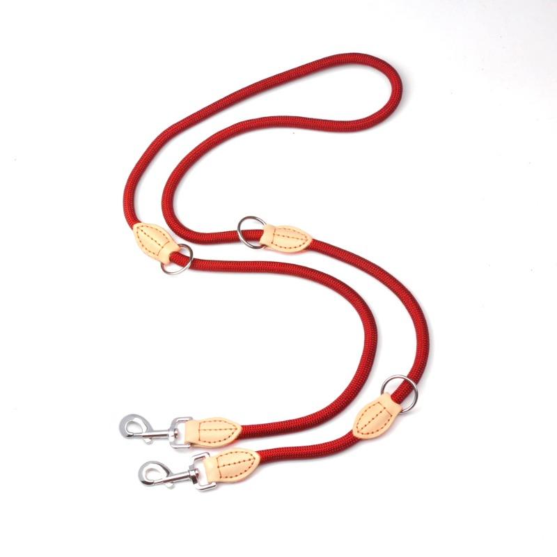 Multifunktionale Doppelkopf-Hundeleine, genähte Leder-Hundeleine, verstellbare Größe, diagonale Kreuz-Hundeleine 10Mm * 2.1m rot