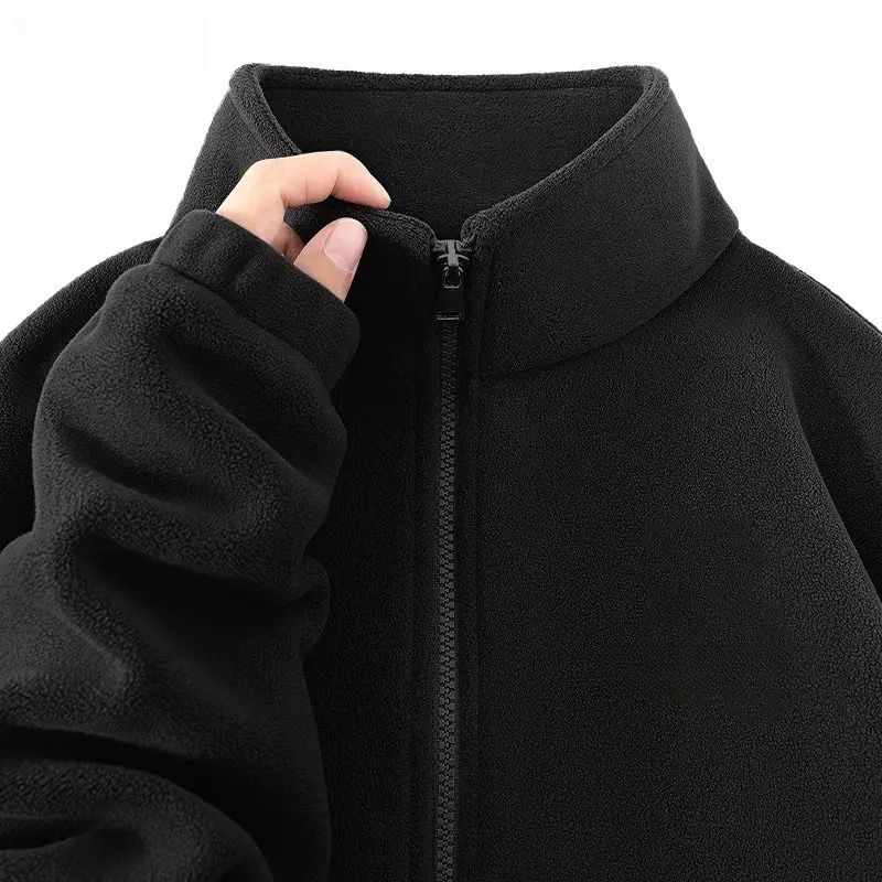 High-End Polarfleece-Jacke Lässig Verdickt Doppelseitiges Fleece Herren und Damen Stehkragen Hübsch Allround Übergröße Jacke XXXXL schwarz