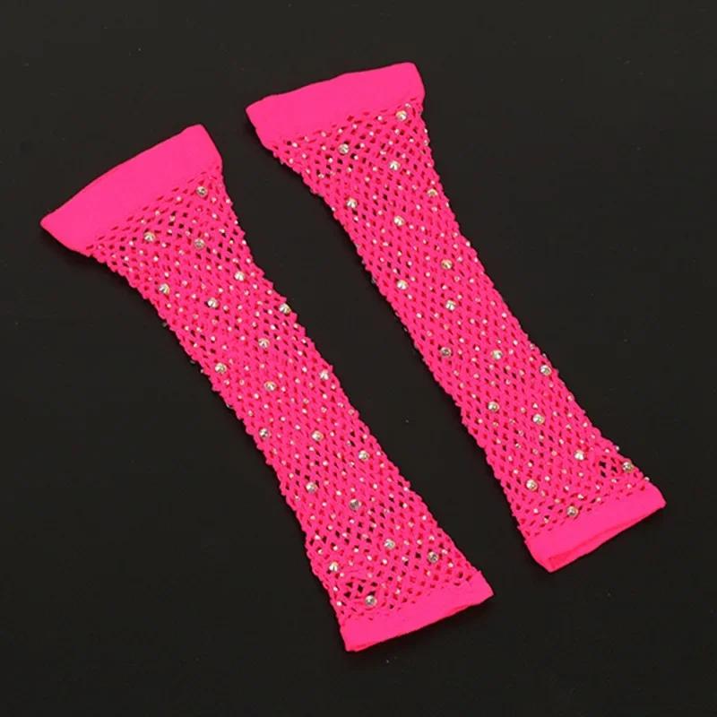Damen Ball Strass Handschuhe Fischernetz Elastische Netz Handschuhe Party Nachtclub Retro Sexy Punk Gothic Party Lange Handschuhe Hochzeit One Size red