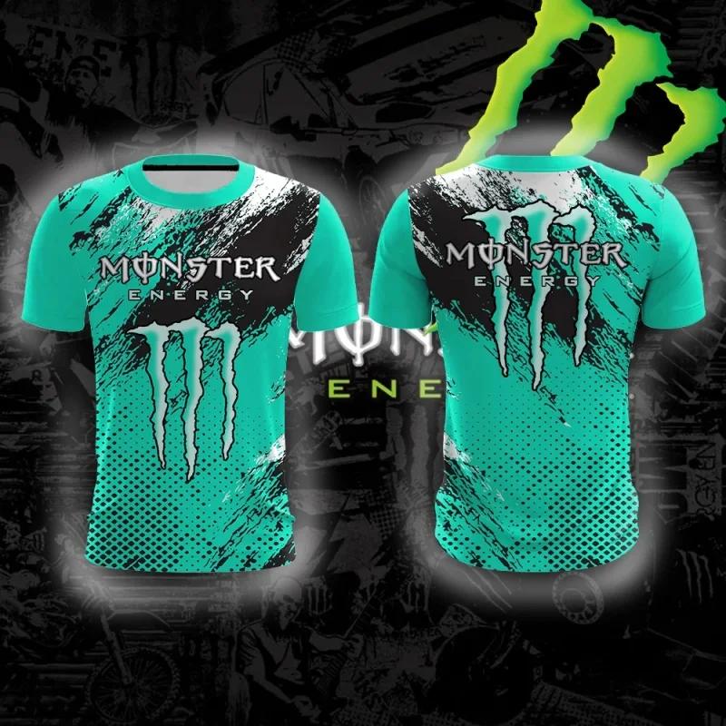 Monster Energy 3D-gedrucktes Herren-T-Shirt - Street Style Grafikmuster - Freizeitkleidung - Sportliches Schnelltrocknendes Atmungsaktives Shirt für Erwachsene S