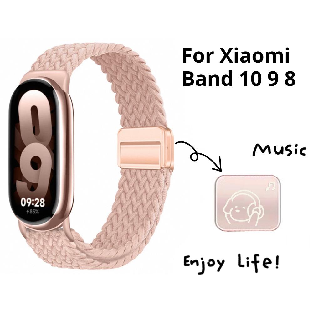 Schleife Nylonarmband für Xiaomi Smart Band 10 9 Verstellbare Magnetschnalle Mi Band 9 Armband Geflochtenes Armband für Mi Band 8 Zubehör For Mi Band 8 rosa