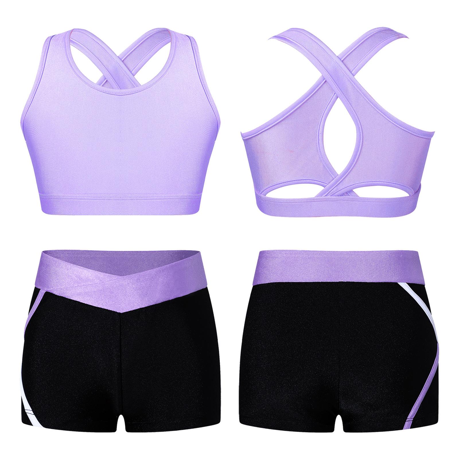 Mädchen Bikini Tankini Set Tank Top + Shorts Zweiteiliger Sportanzug Activewear Kinder Balletttrikot Sportset Tanzkleidung 13-14 Years lavendel