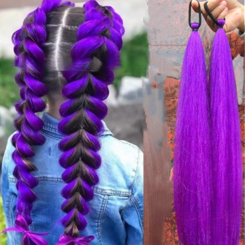 26 Zoll Cosplay Perücke Kpop Rumi Lang Lila Geflochten Verkleidungszubehör DIY Pferdeschwanzzopf Hitzebeständige Synthetische Perücke