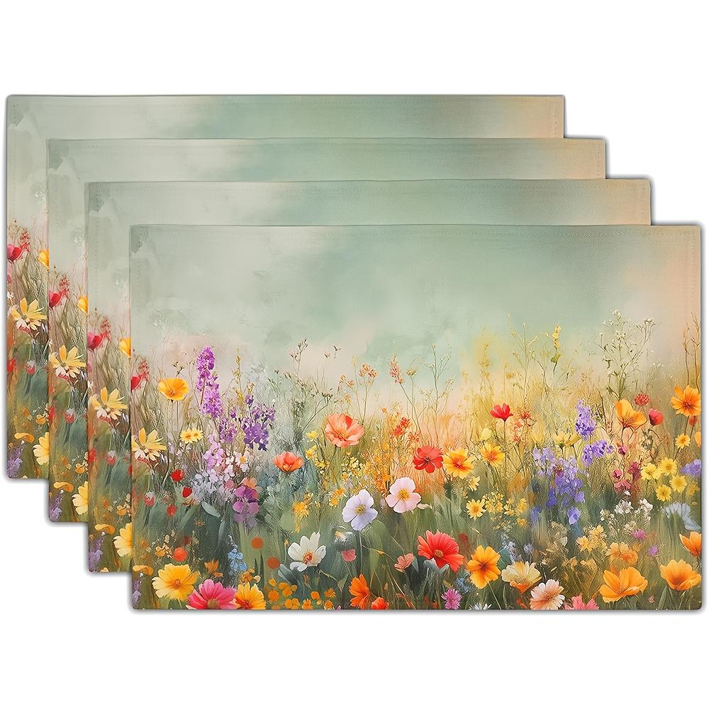 [Blumen-Tischset-Set] 4 Stück Blumen-Tischsets Set of 4 Frühling Sommer Wildblumen Waschbar Rutschfest Hitzebeständig Platzsets 12x18 Zoll 12*18inch