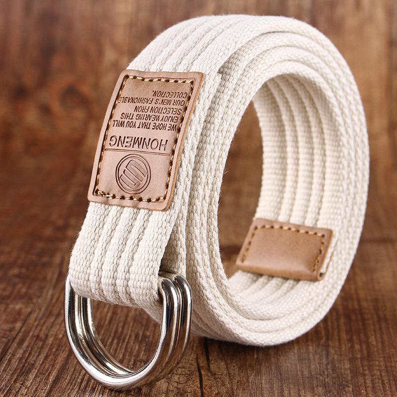 Korean-Style19Color Doppelring Canvas Gürtel Casual Hosen Canvas Gürtel Trendy Double RingDYouth Hosengürtel mit 115cm grauweiß