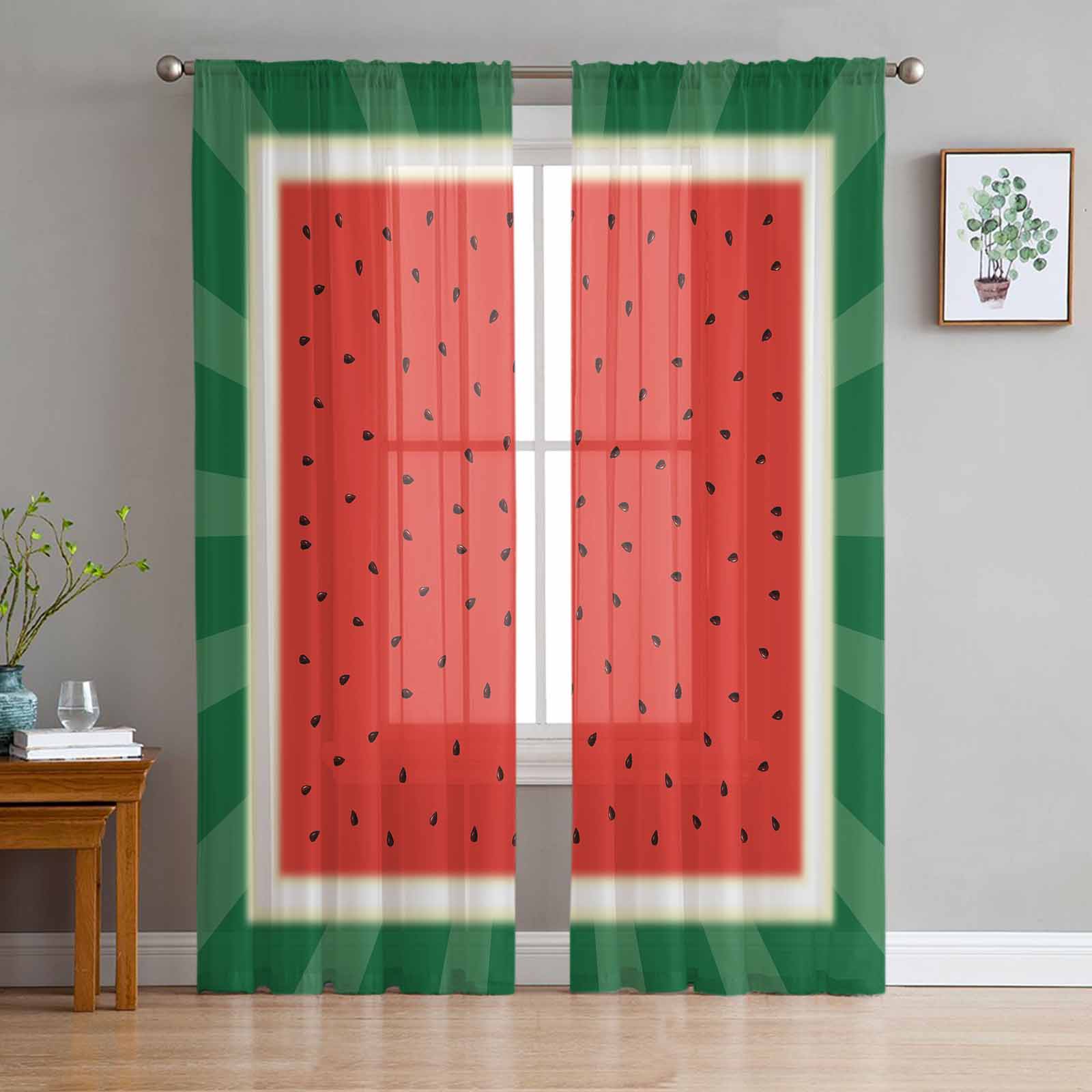 Avocado Grün Samen Frucht Transparente Vorhänge zur Wohnzimmerdekoration Fenstergardinen für die Küche Tüll Voile Organza Vorhänge W135 x H115cm x1&Grommet Top
