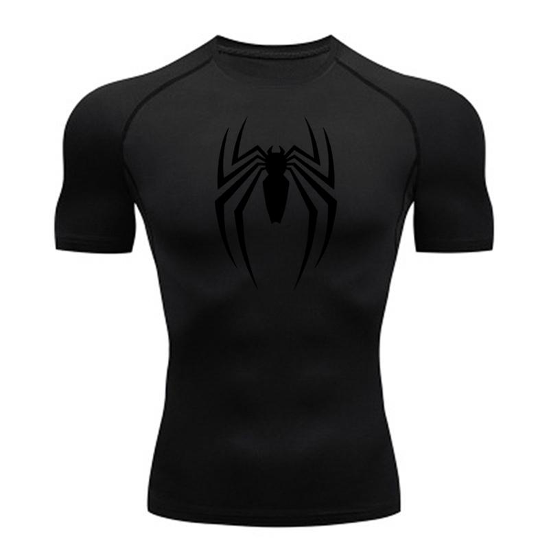 Sommer-Lauf-T-Shirt für Herren, kurzärmelig, Kompressionsshirt, Fitnessstudio, Sportoberteil, Weiß und Schwarz, schnelltrocknend, atmungsaktiv, MMA-Fitnessbekleidung XL black