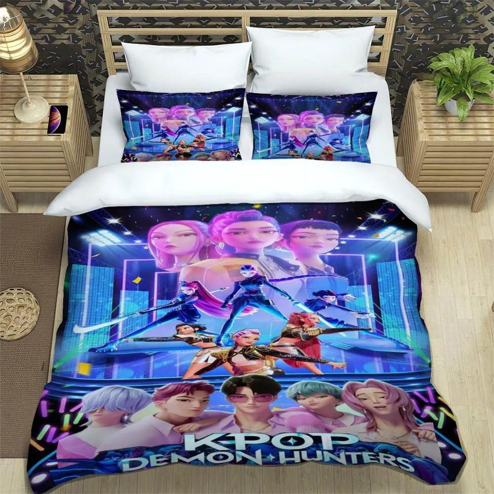 Kpop Dämonenjäger Bedruckte Bettwäsche-Sets Exquisites Bettwaren-Set Bettbezug Steppbett-Set Bettwäsche-Set Luxuriöses Geburtstagsgeschenk EU Double(200*200cm)3pcs