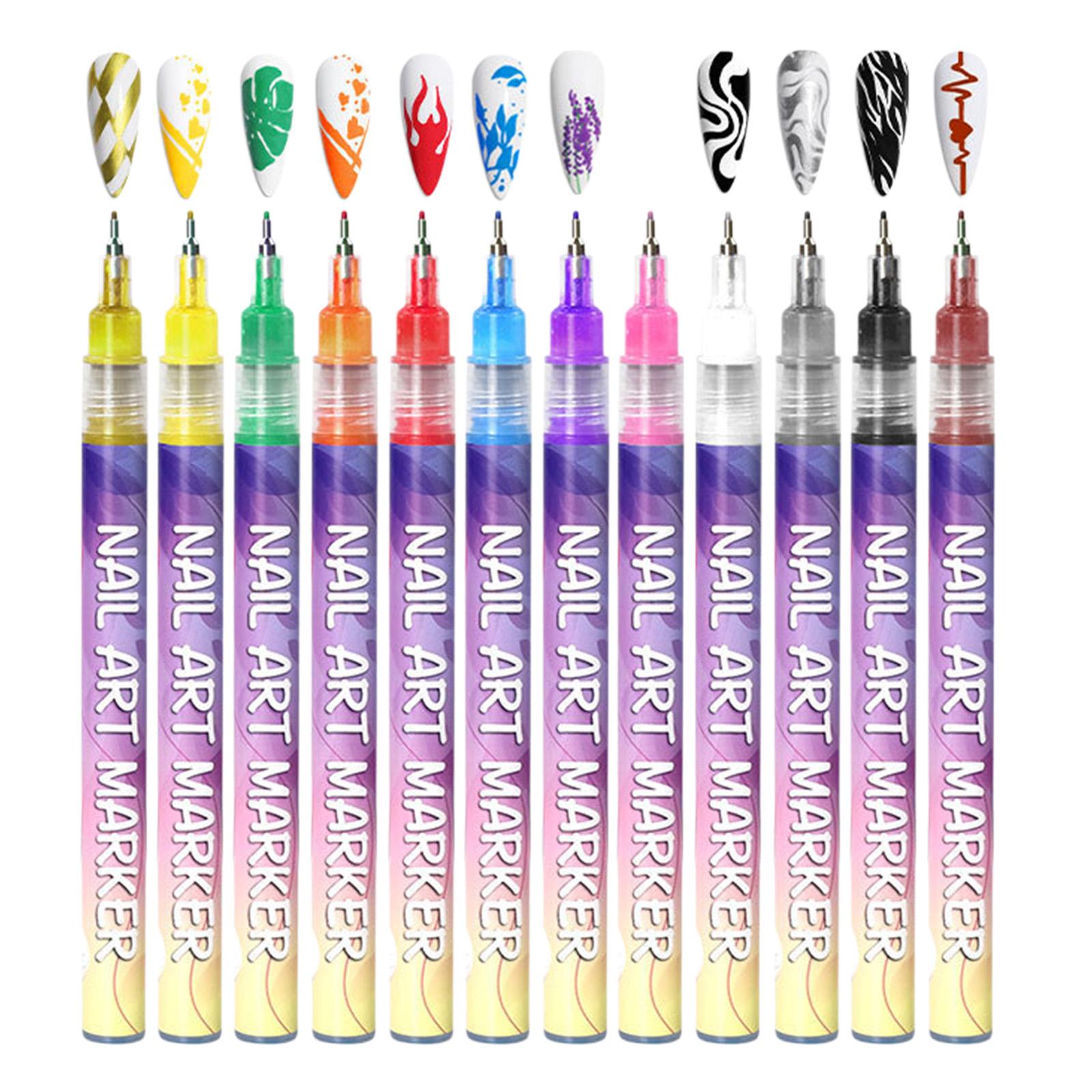 Nailart-Zeichenstift, 12 Farben, Nailart-Stifte-Set, wasserfester Nagelpolierstift, schnelltrocknender Nailart-Graffiti-Malstift