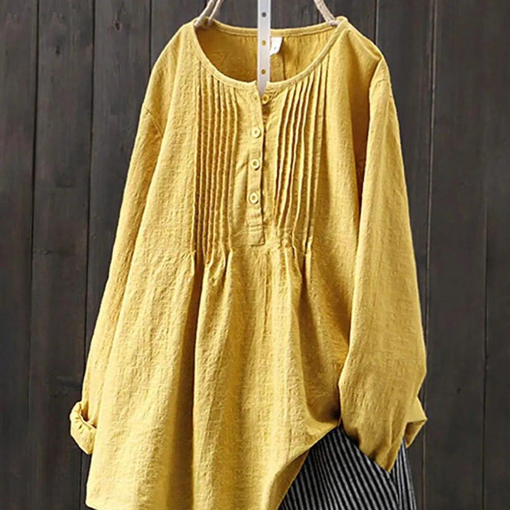 Frauen Herbst Casual Langarm O Neck Lose Bluse Vintage Harajuku Solide Hemd Übergroßen Tops XXXXXL gelb