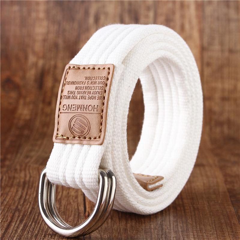 Korean-Style19Color Doppelring Canvas Gürtel Casual Hosen Canvas Gürtel Trendy Double RingDYouth Hosengürtel mit 115cm weiß