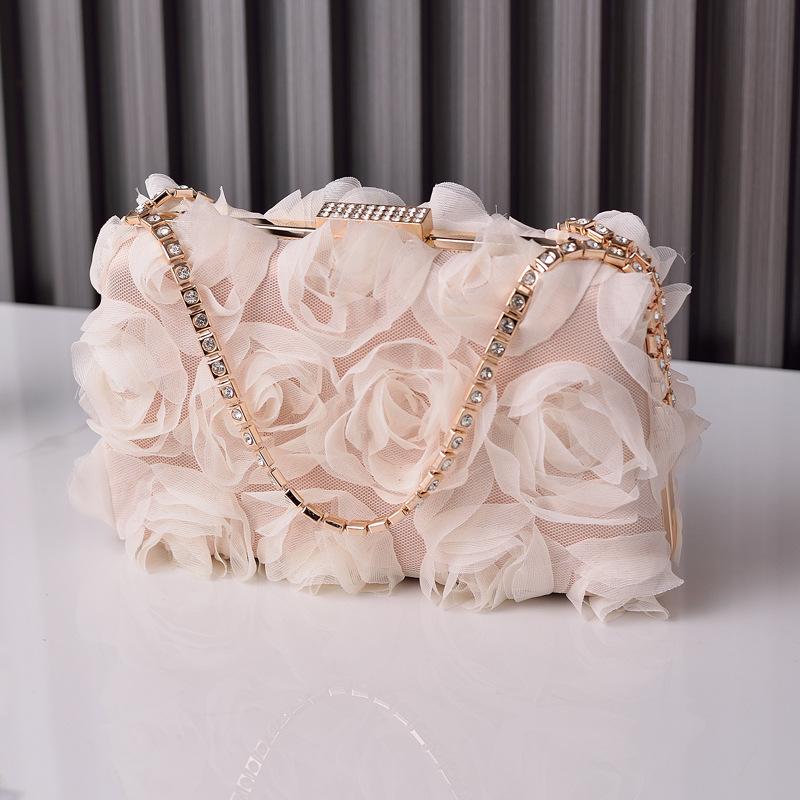 Chiffon Blume Dinner Tasche Champagner Damen Cheongsam Tasche Handgefertigte Kleider Tasche Elegant und Wunderschön Diamant Schmuck Tasche One Size champagner