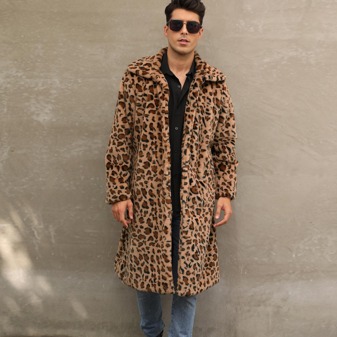 Männer Faux Pelz Jacke Mantel Winter Dicke Leopard Langarm Warme Mäntel Shaggy Oberbekleidung Pelz Jacke Jacken Herren S black
