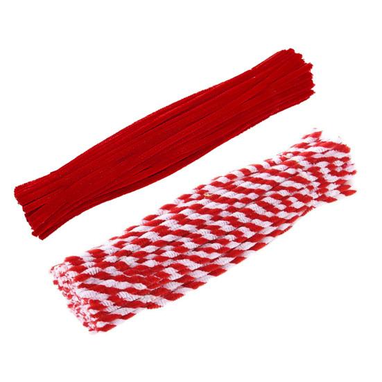 100 Stück Weihnachts-Pfeifenreiniger 50 rot-weiß gestreift und 50 rote dicke flauschige Chenille-Stiele für DIY Kunsthandwerk Weihnachtsdekoration 100pcs