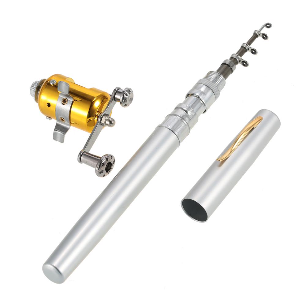 Angelruten-Rollen-Set, teleskopisch, tragbar + Angelschnur, Köder, Jig-Haken silber