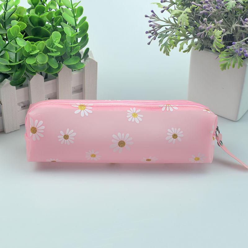 1Pcs Kawaii Transparent Bleistift Fall Daisy Geschenk Estuches Schule Bleistift Box Pencilcase Bleistift Tasche Schule Liefert Schreibwaren rosa