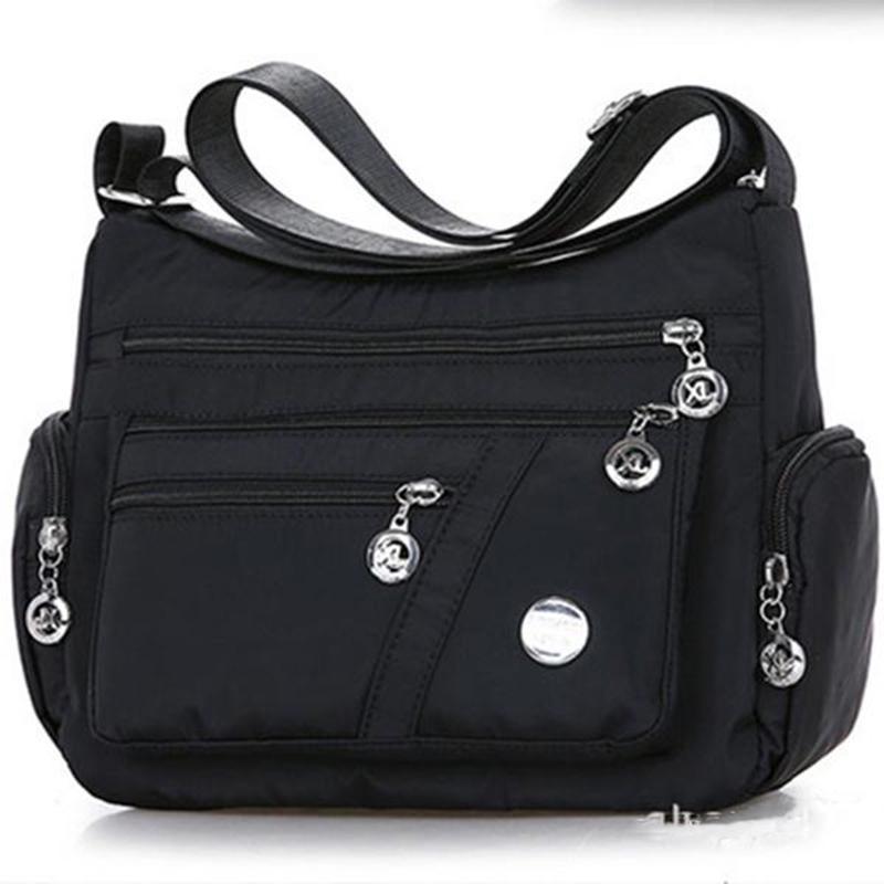 Yogodlns Wasserdichte Damentasche, Nylon-Umhängetasche, Umhängetasche, lässige Handtaschen 27*11*22cm schwarz