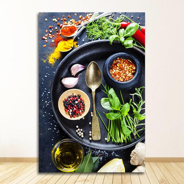 Lebensmittel, Körner, Gewürze, Poster und Drucke, Wandkunst, Bilder für Wohnzimmer, Gewürze, Paprika, Küche, Dekoration, Leinwandgemälde 70x120cm No Fram