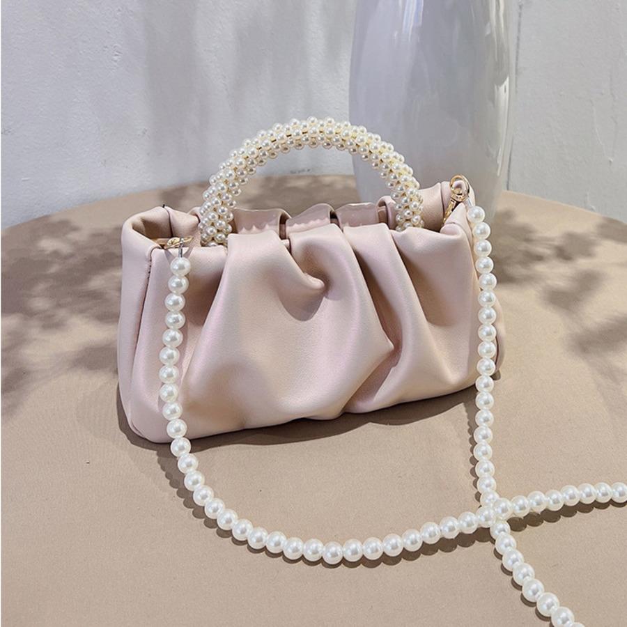 Damen geraffte Ledertasche Luxus Perlen Taschen Hochzeits-Clutch für Party Ball Umhängetaschen