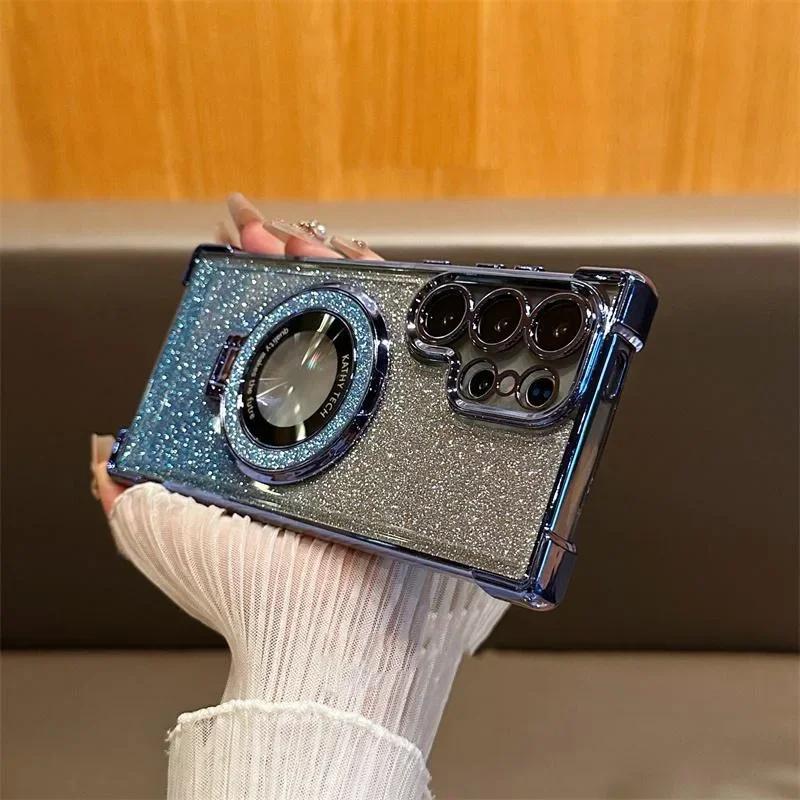 Luxuriöse Magsafe Holde Glitzerhülle für Samsung Galaxy A24 A55 5G A53 A54 S25 24 Ultra S23 FE S22 Plus S21 S20 Stoßfeste, klare Abdeckung Samsung S23 Plus blau